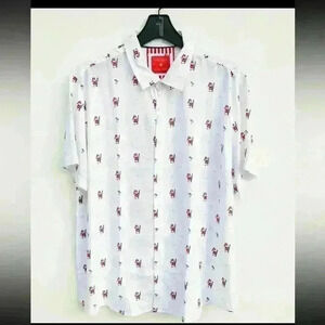 NWT Christmas santa beach surfing palm trees white button up shirt Men Sz M